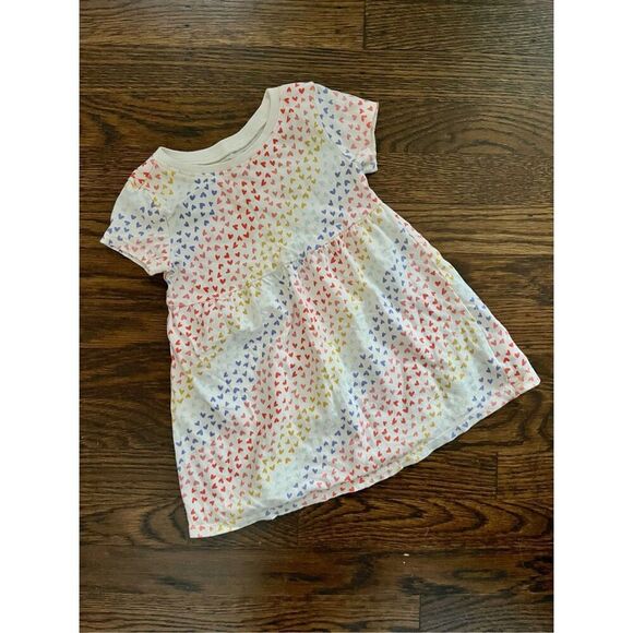 3/$30 OLD NAVY Toddler Girls 12-18 Months Valentine Rainbow Heart Print Knit Dre - Picture 2 of 6